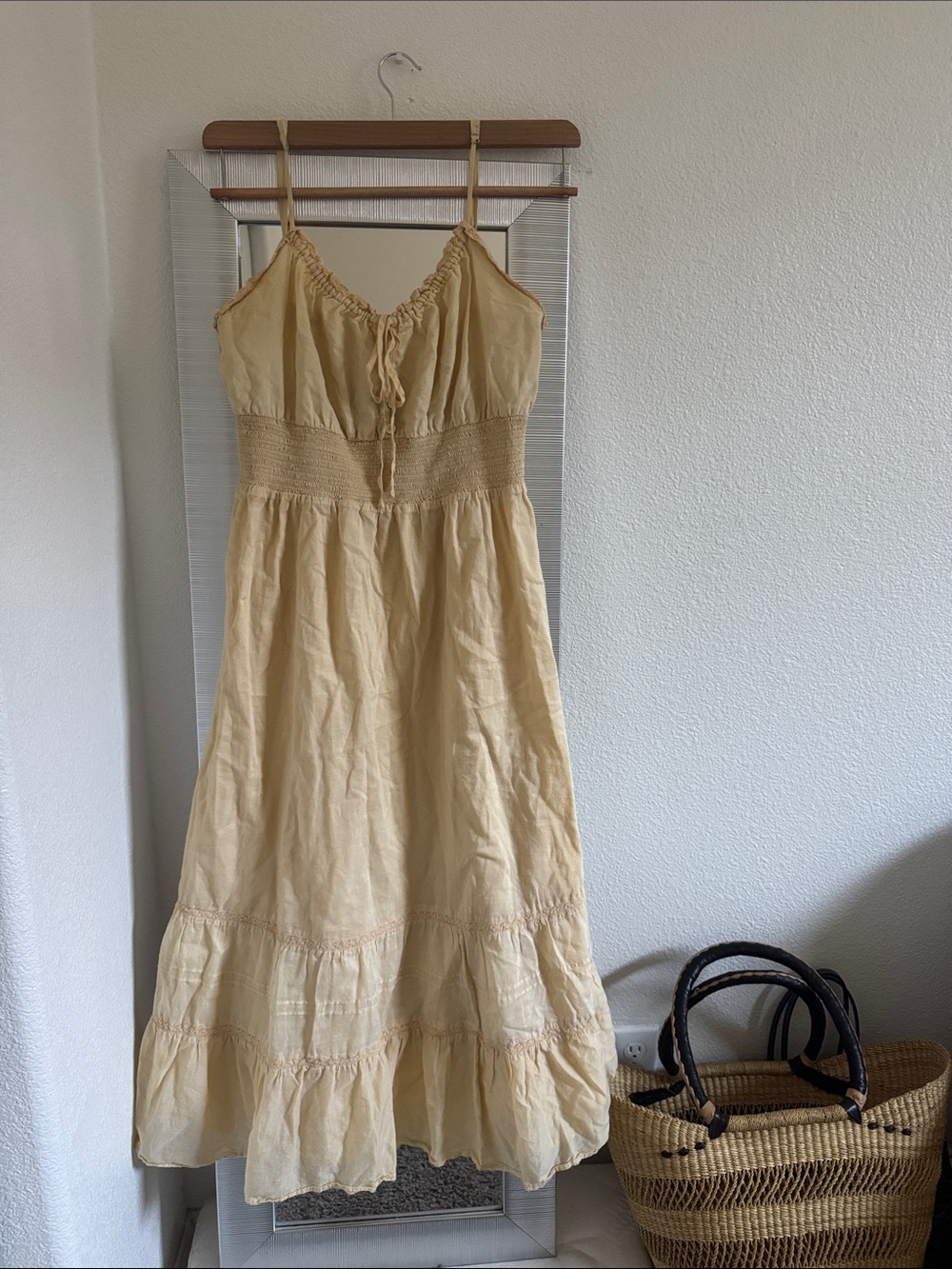 Reformation Cottage Tiered Dress in Light Yellow